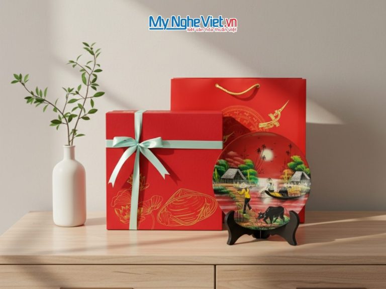 Tranh Đĩa Sơn Mài Đồng Quê D25cm TD25-2