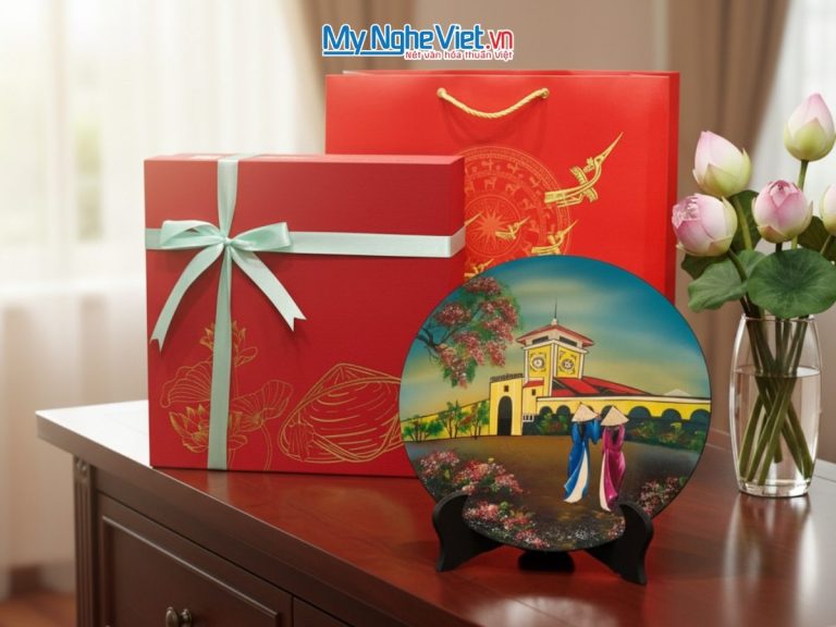 Tranh đĩa sơn mài Chợ Bến Thành D25cm - TD25-TBL10