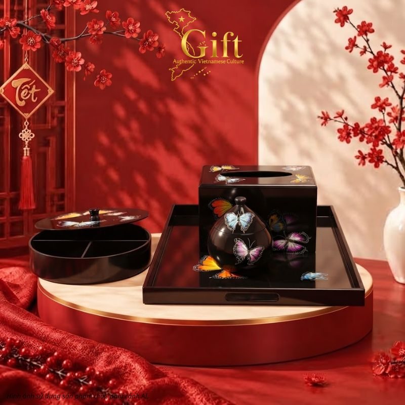 Bộ Sơn Mài Vẽ Hồ Điệp Cao Cấp -Quà Tặng Tết