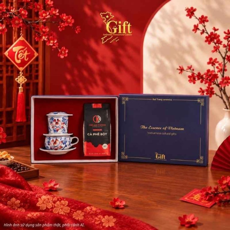 Set Quà Tặng Phin Cà Phê & Trà / Cà Phê Gốm Sứ Bát Tràng In Logo