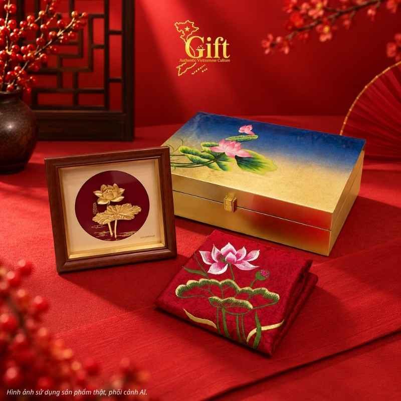 Set quà tặng cao cấp VVIP SET02 Sen đỏ thịnh vượng – Giải pháp quà tặng B2B ngoại giao từ SGIFT