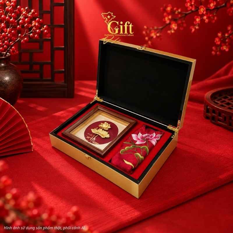 Set quà tặng cao cấp VVIP SET02 Sen đỏ thịnh vượng – Giải pháp quà tặng B2B ngoại giao từ SGIFT