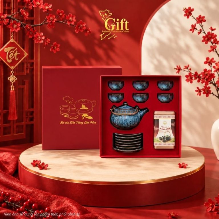 Bộ bình trà men hỏa biến in logo - Quà tết doanh nghiệp