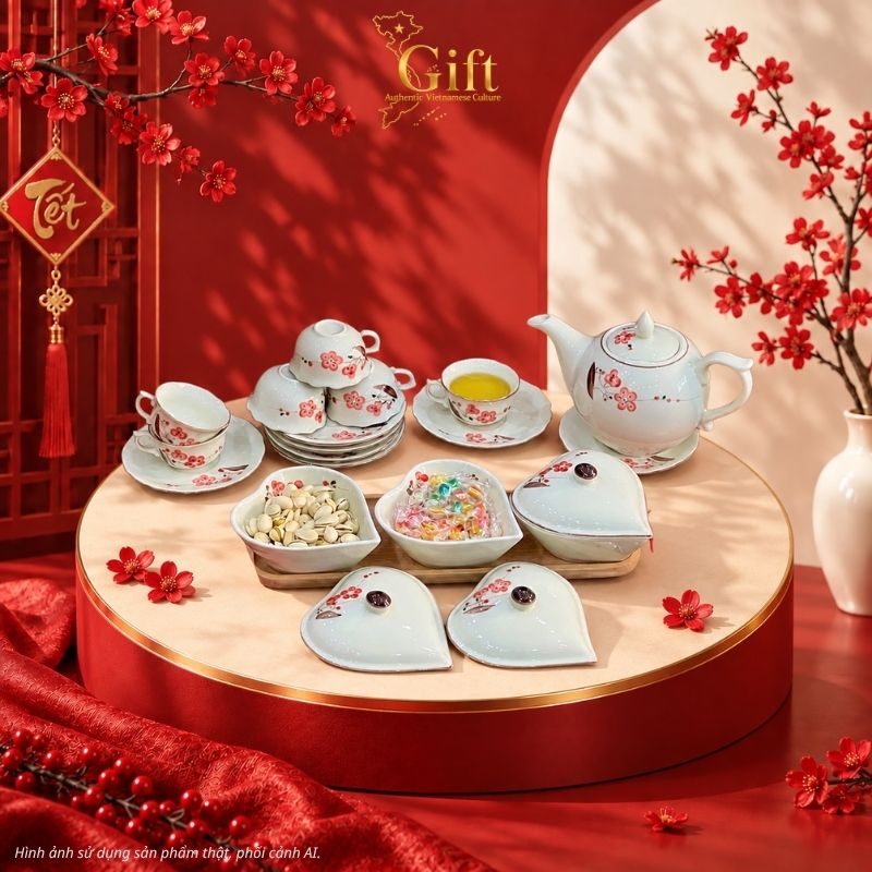 Bộ bình trà và hũ đựng mứt gốm - Quà tết doanh nghiệp