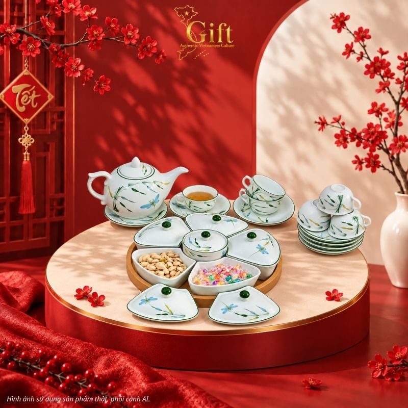 Bộ bình trà và hũ đựng mứt gốm - Quà tết doanh nghiệp