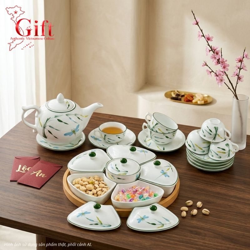 Bộ bình trà và hũ đựng mứt gốm - Quà tết doanh nghiệp