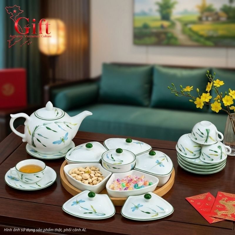 Bộ bình trà và hũ đựng mứt gốm - Quà tết doanh nghiệp
