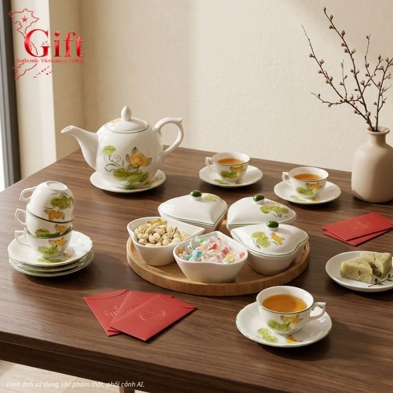 Bộ bình trà và hũ đựng mứt gốm - Quà tết doanh nghiệp