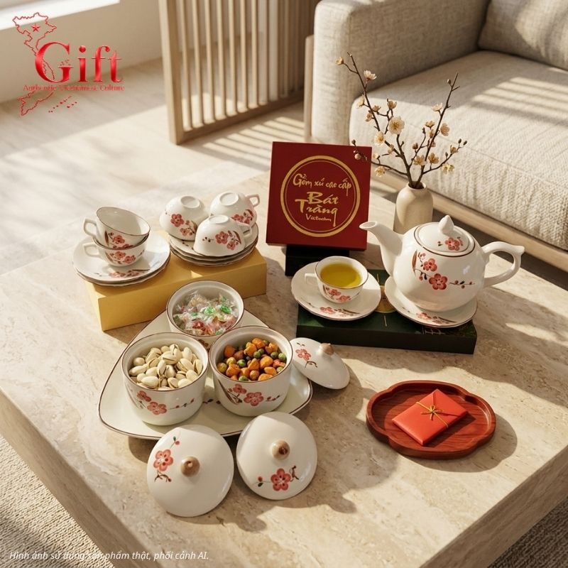 Bộ bình trà và hũ đựng mứt gốm - Quà tết doanh nghiệp