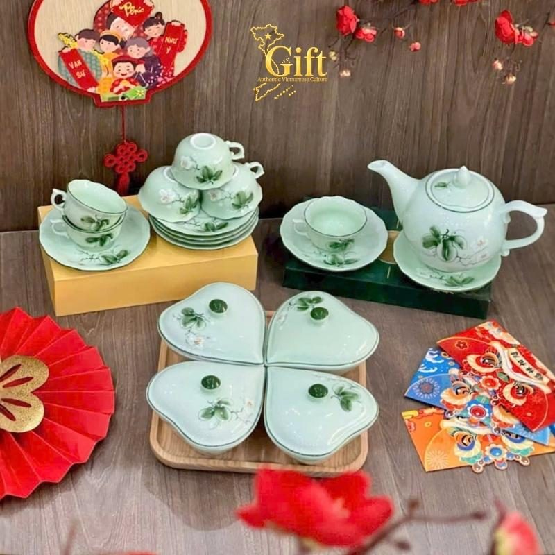 Bộ bình trà và hũ đựng mứt gốm - Quà tết doanh nghiệp