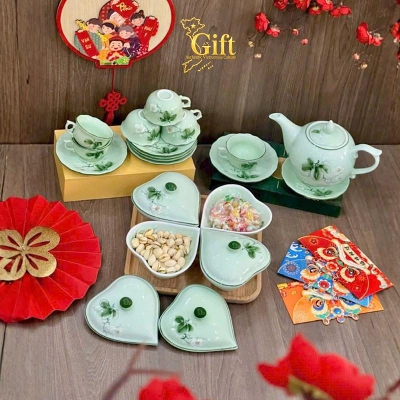 Bộ bình trà và hũ đựng mứt gốm - Quà tết doanh nghiệp