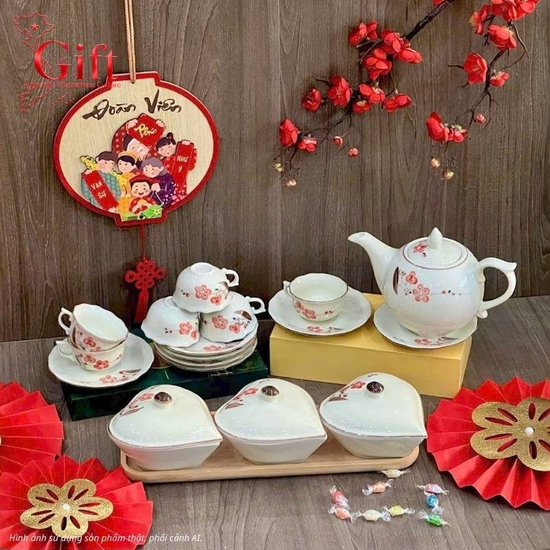 Bộ bình trà và hũ đựng mứt gốm - Quà tết doanh nghiệp