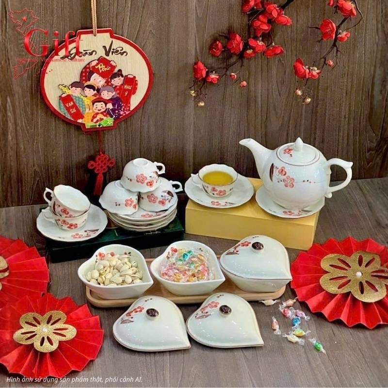 Bộ bình trà và hũ đựng mứt gốm - Quà tết doanh nghiệp