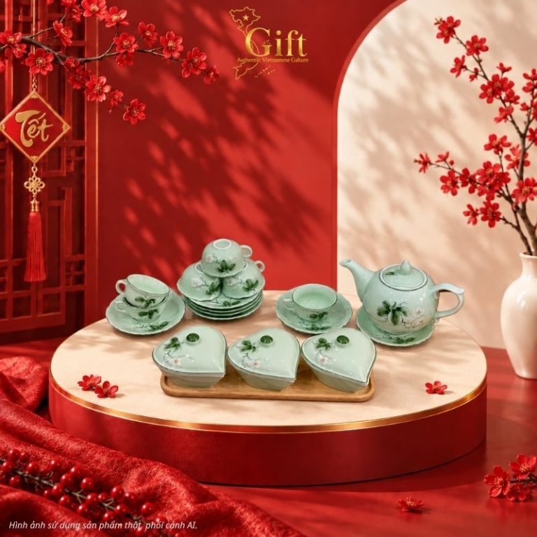 Bộ bình trà và hũ đựng mứt gốm - Quà tết doanh nghiệp