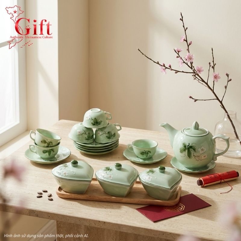 Bộ bình trà và hũ đựng mứt gốm - Quà tết doanh nghiệp