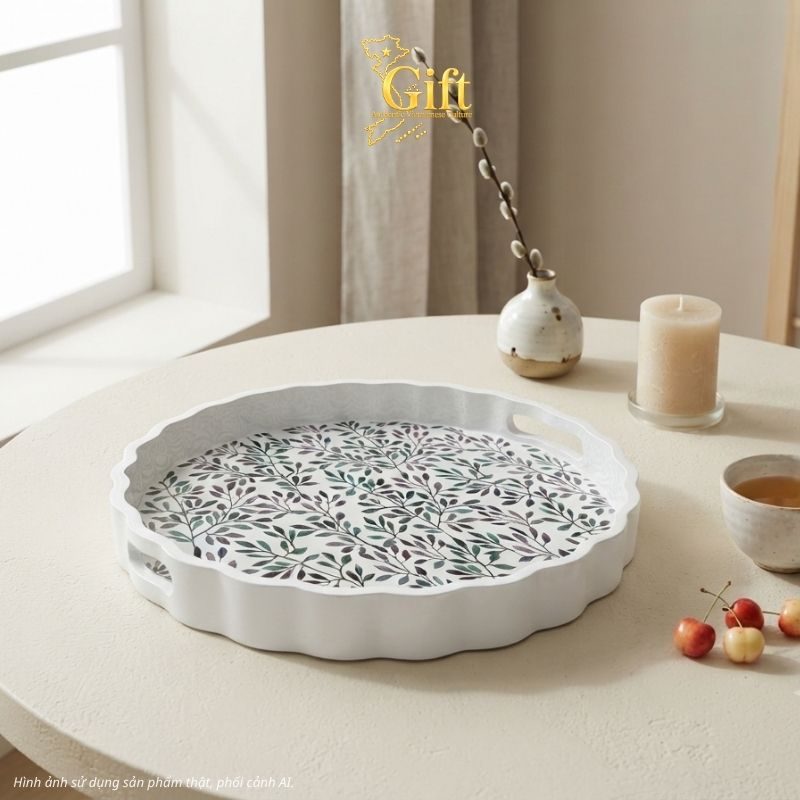 Bộ bình trà gốm sứ và khay sơn mài - Quà tết doanh nghiệp