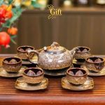 Bộ bình trà gốm sứ và khay sơn mài - Quà tết doanh nghiệp