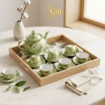 Bộ bình trà gốm sứ và khay sơn mài - Quà tết doanh nghiệp