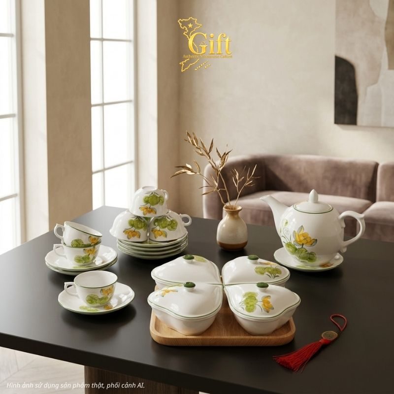 Bộ bình trà và hũ đựng mứt gốm - Quà tết doanh nghiệp