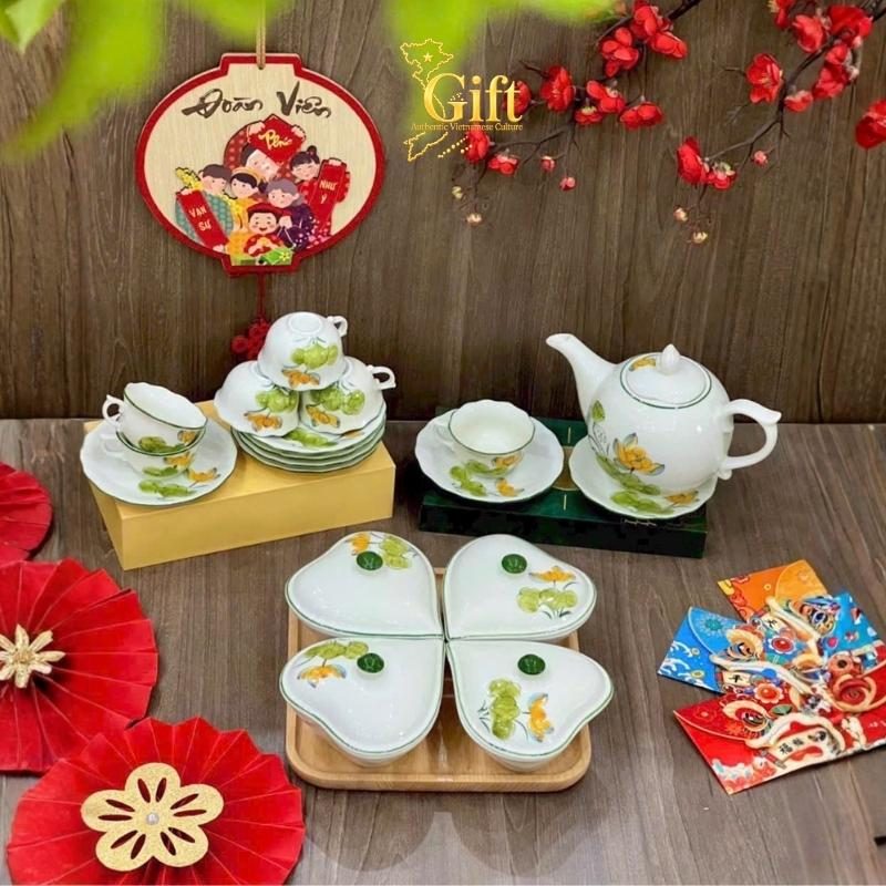 Bộ bình trà và hũ đựng mứt gốm - Quà tết doanh nghiệp