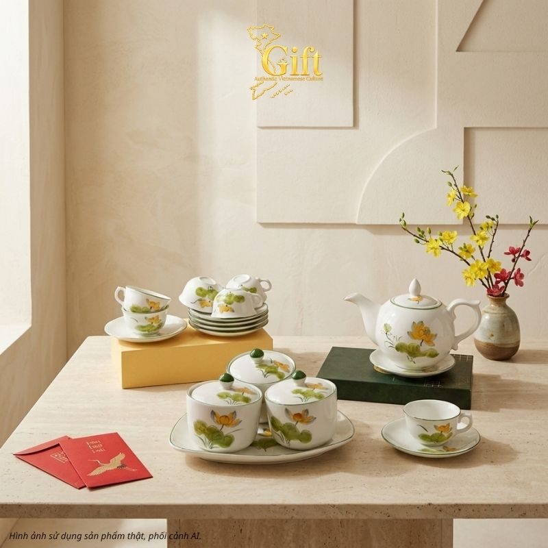 Bộ bình trà và hũ đựng mứt gốm - Quà tết doanh nghiệp