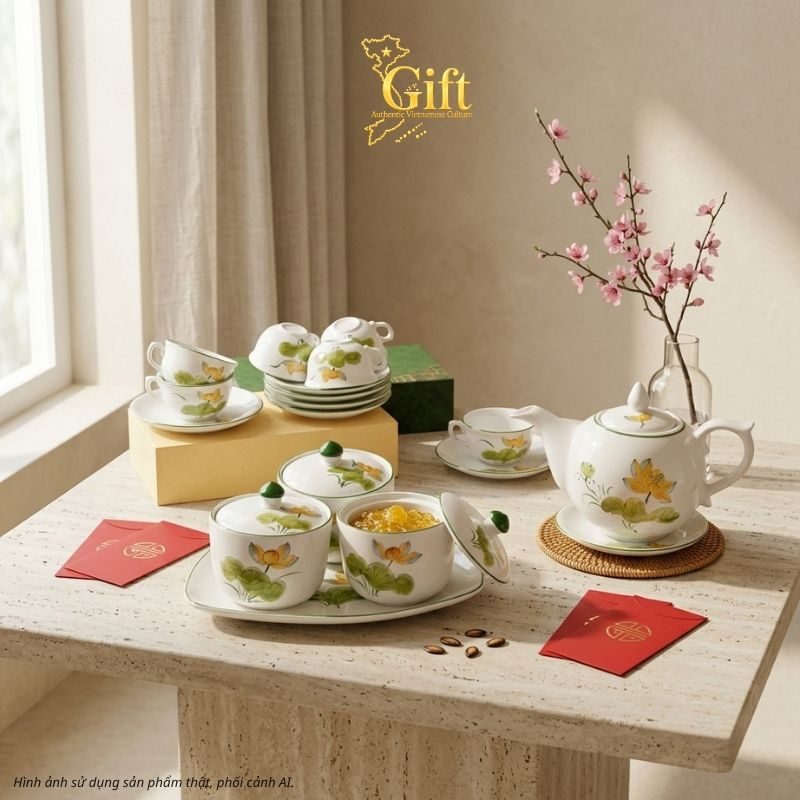 Bộ bình trà và hũ đựng mứt gốm - Quà tết doanh nghiệp