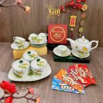 Bộ bình trà và hũ đựng mứt gốm - Quà tết doanh nghiệp