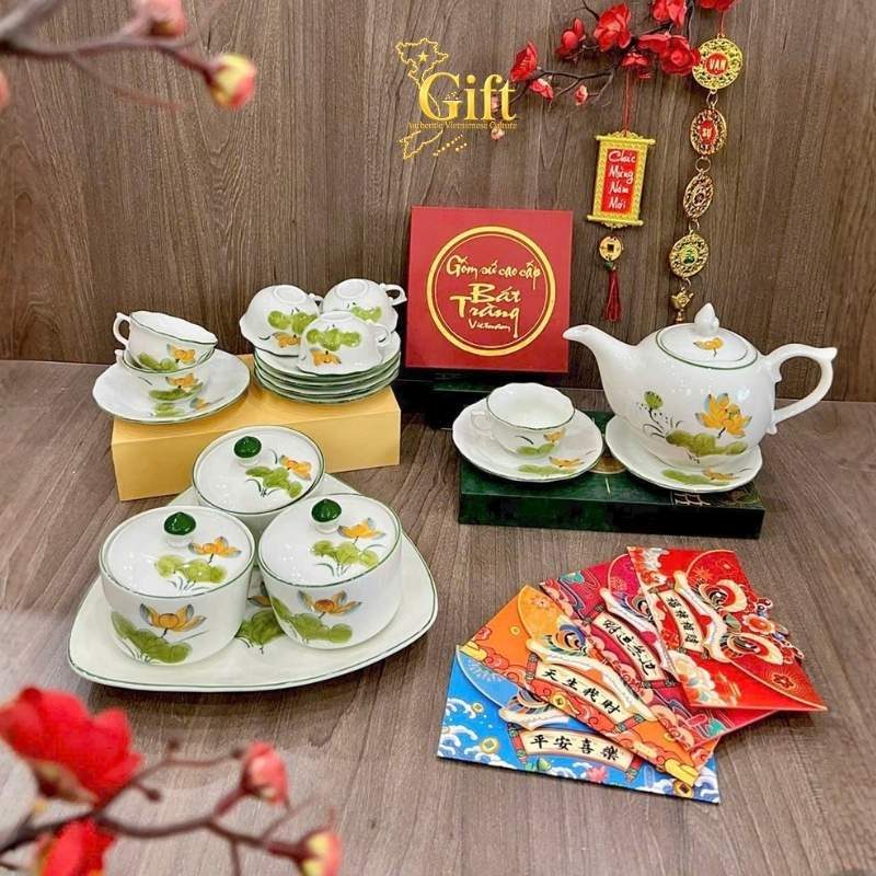 Bộ bình trà và hũ đựng mứt gốm - Quà tết doanh nghiệp