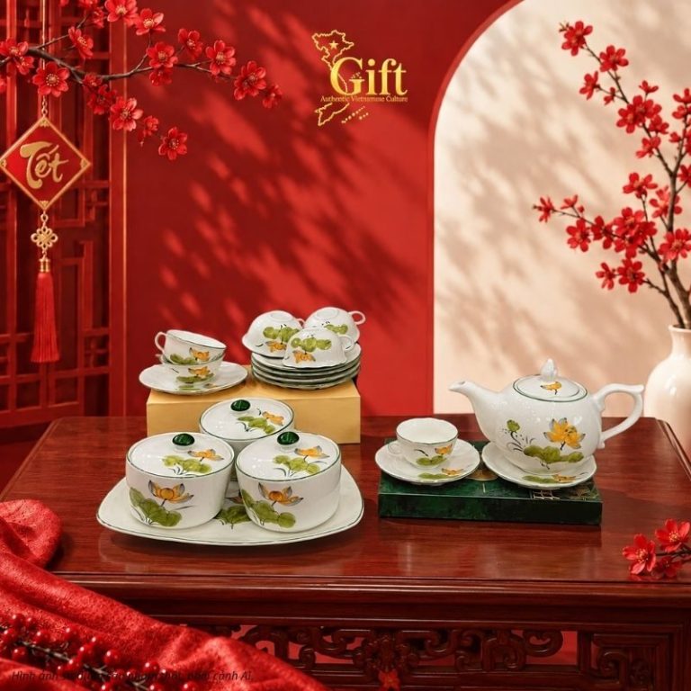 Bộ bình trà và hũ đựng mứt gốm - Quà tết doanh nghiệp