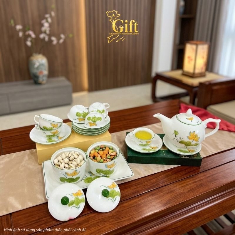 Bộ bình trà và hũ đựng mứt gốm - Quà tết doanh nghiệp