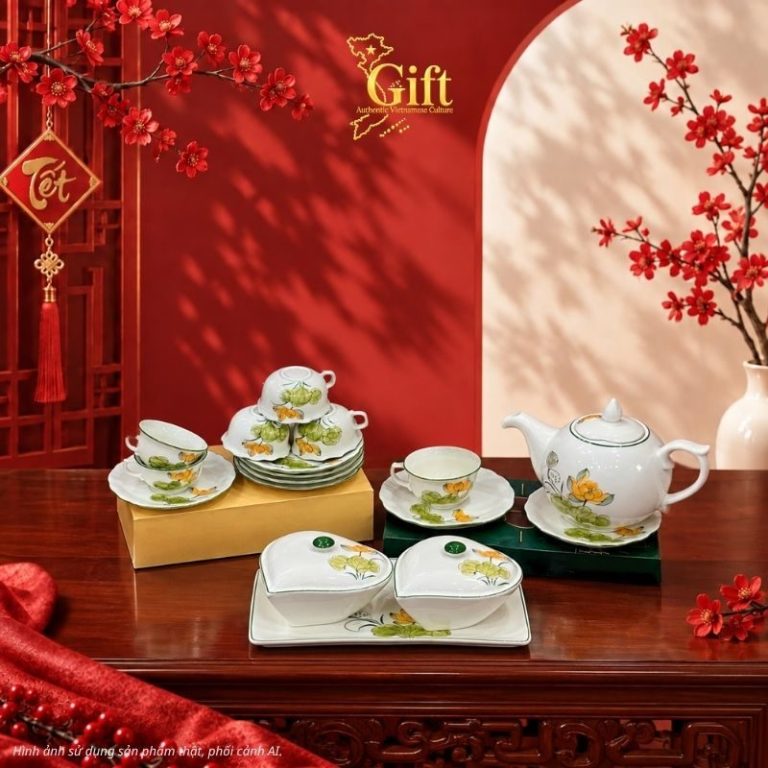 Bộ bình trà và hũ đựng mứt gốm - Quà tết doanh nghiệp