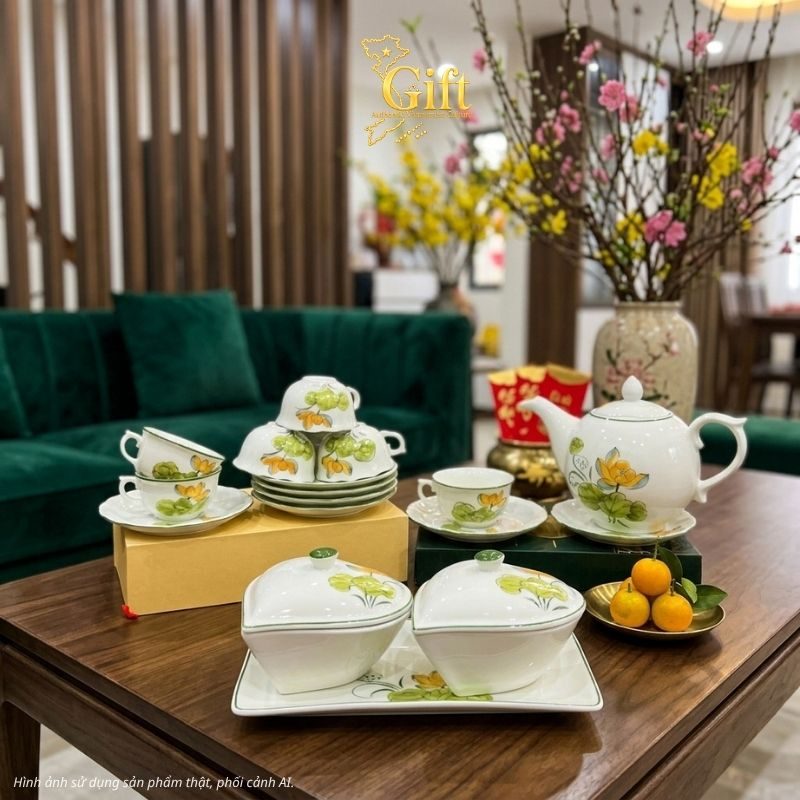 Bộ bình trà và hũ đựng mứt gốm - Quà tết doanh nghiệp