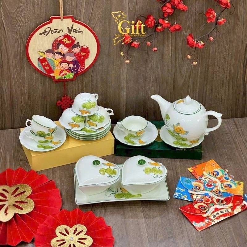Bộ bình trà và hũ đựng mứt gốm - Quà tết doanh nghiệp