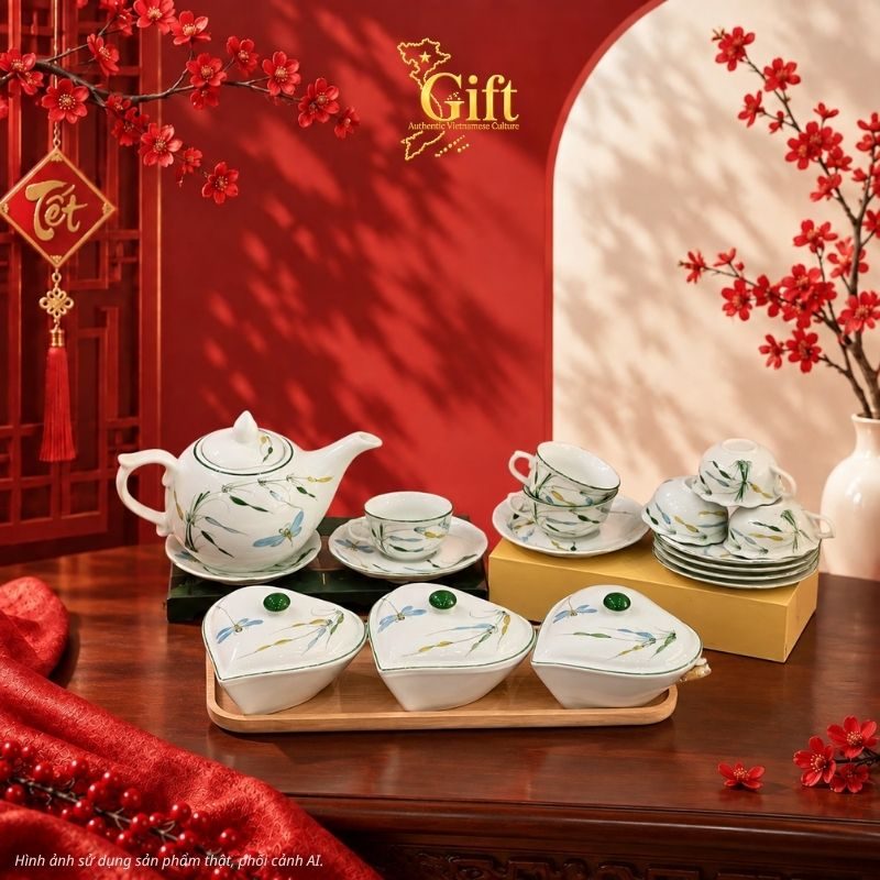 Bộ bình trà và hũ đựng mứt gốm - Quà tết doanh nghiệp