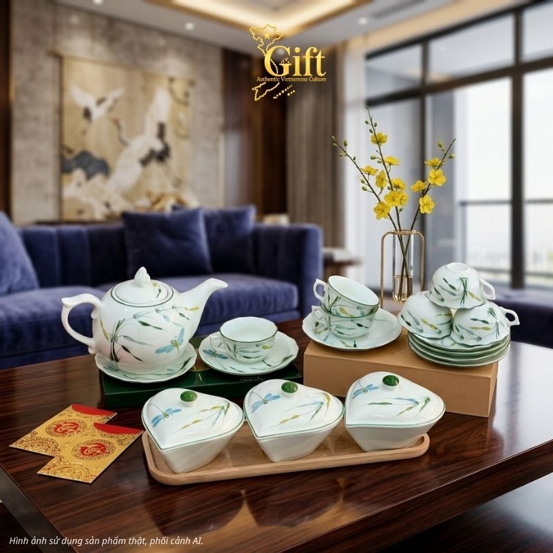 Bộ bình trà và hũ đựng mứt gốm - Quà tết doanh nghiệp