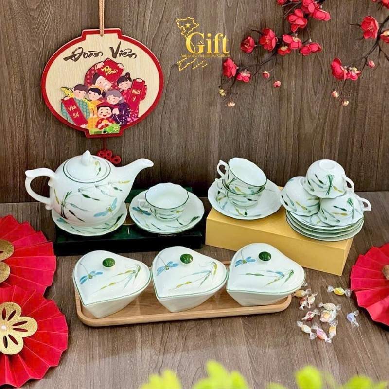 Bộ bình trà và hũ đựng mứt gốm - Quà tết doanh nghiệp