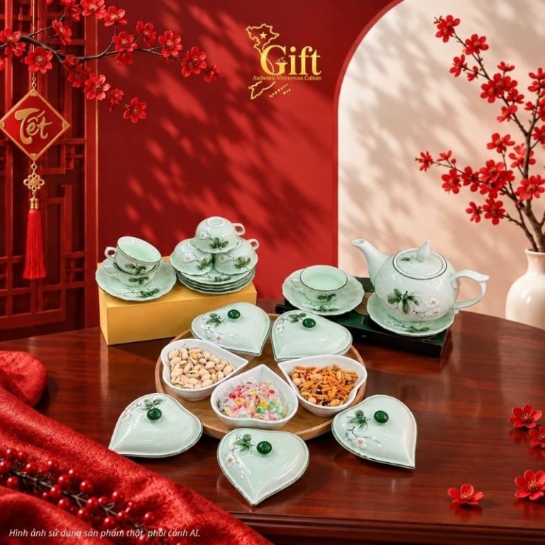 Bộ bình trà và hũ đựng mứt gốm - Quà tết doanh nghiệp