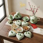 Bộ bình trà và hũ đựng mứt gốm - Quà tết doanh nghiệp
