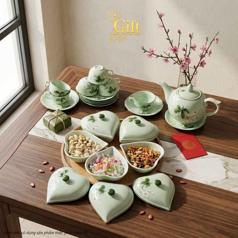 Bộ bình trà và hũ đựng mứt gốm - Quà tết doanh nghiệp