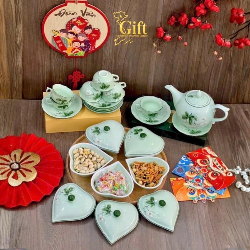 Bộ bình trà và hũ đựng mứt gốm - Quà tết doanh nghiệp