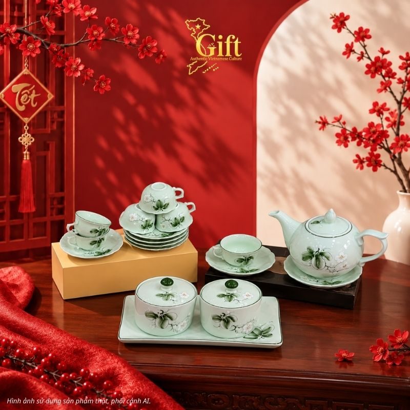 Bộ bình trà và hũ đựng mứt gốm - Quà tết doanh nghiệp