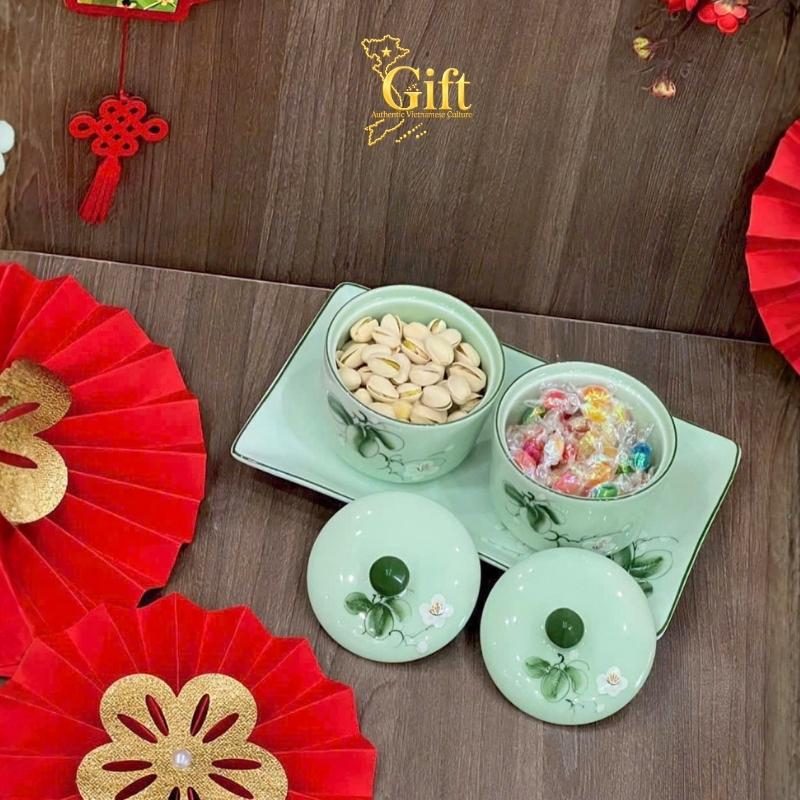Bộ bình trà và hũ đựng mứt gốm - Quà tết doanh nghiệp