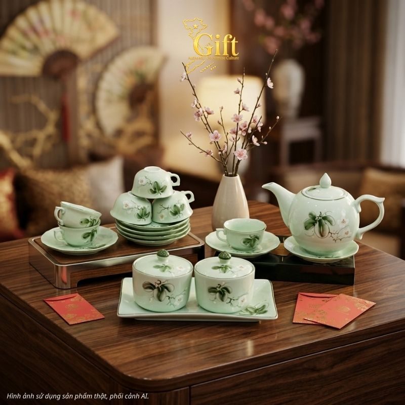 Bộ bình trà và hũ đựng mứt gốm - Quà tết doanh nghiệp