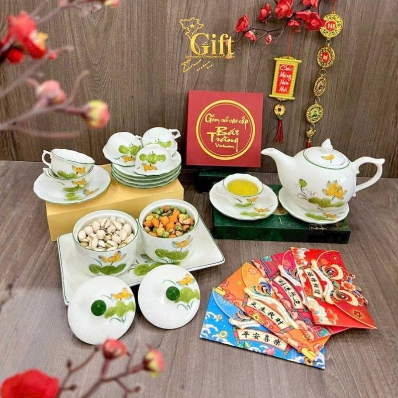 Bộ bình trà và hũ đựng mứt gốm - Quà tết doanh nghiệp