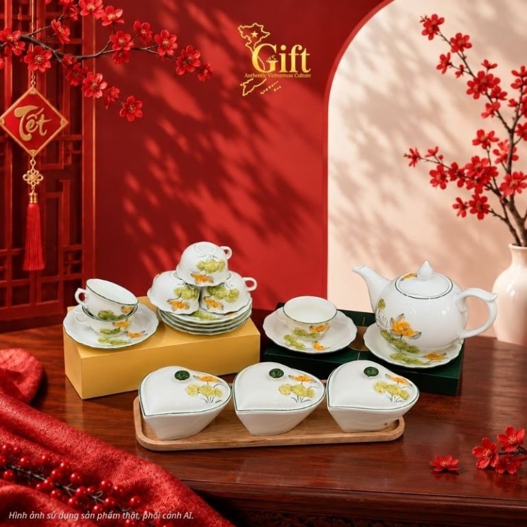 Bộ bình trà và hũ đựng mứt gốm - Quà tết doanh nghiệp