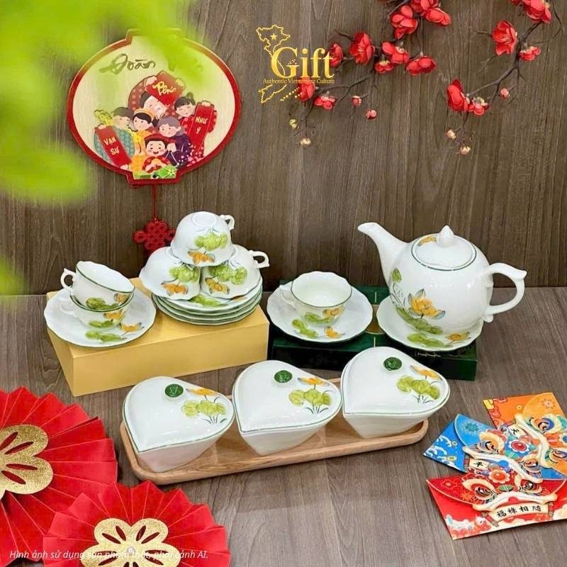 Bộ bình trà và hũ đựng mứt gốm - Quà tết doanh nghiệp