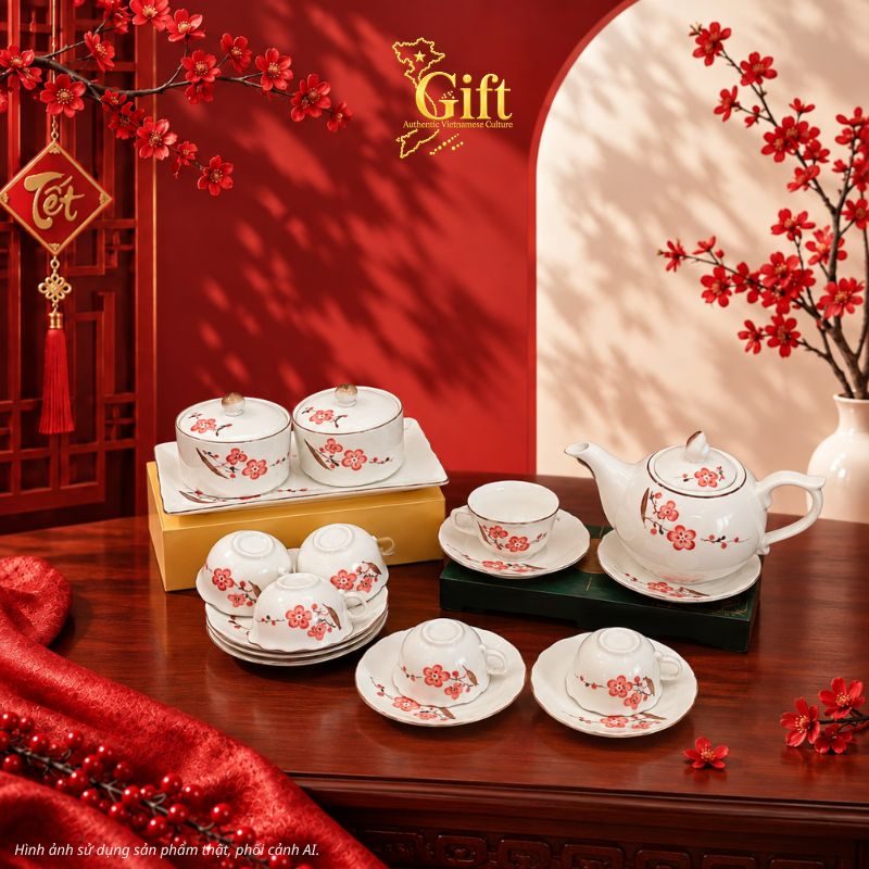 Bộ bình trà và hũ đựng mứt gốm - Quà tết doanh nghiệp