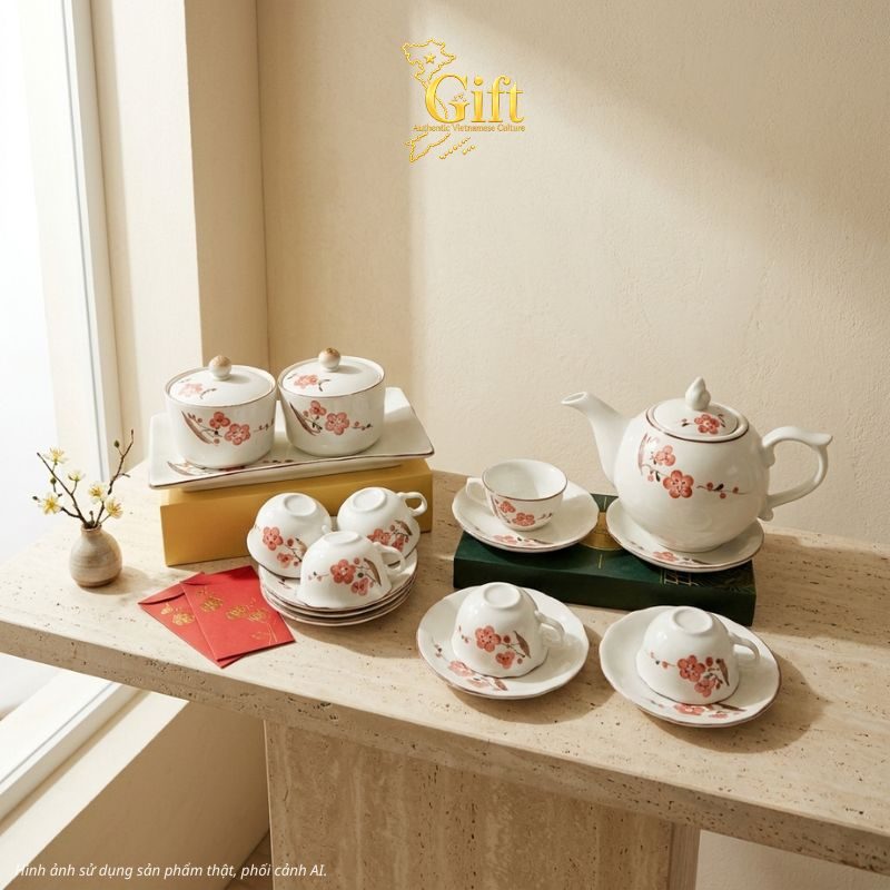 Bộ bình trà và hũ đựng mứt gốm - Quà tết doanh nghiệp