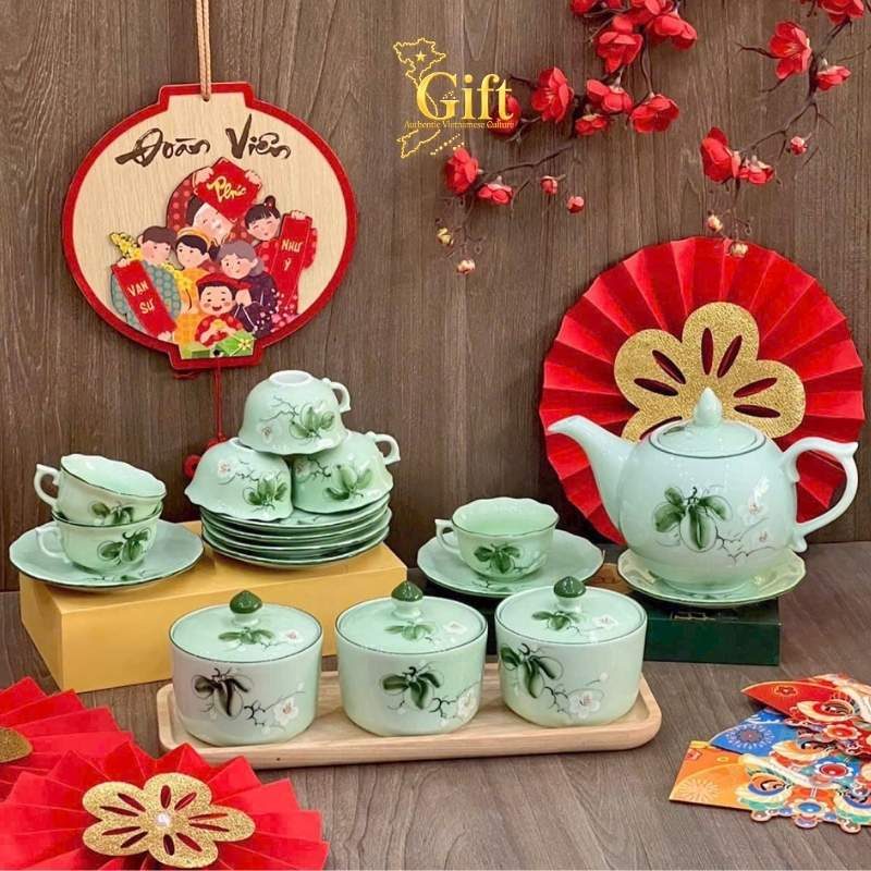 Bộ bình trà và hũ đựng mứt gốm - Quà tết doanh nghiệp
