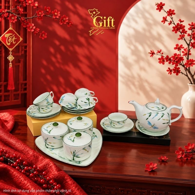 Bộ bình trà và hũ đựng mứt gốm - Quà tết doanh nghiệp